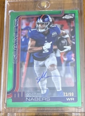 Topps 2025 Chrome Malik Nabers New York Giants Green Refractor Auto #BA-MN 73/99