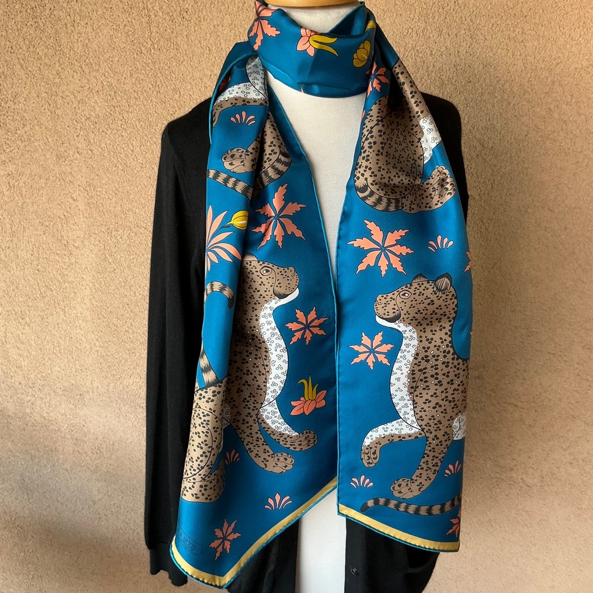 Hermes Silk Scarf 70” Stole LES LEOPARDS by Christiane Vauzelle