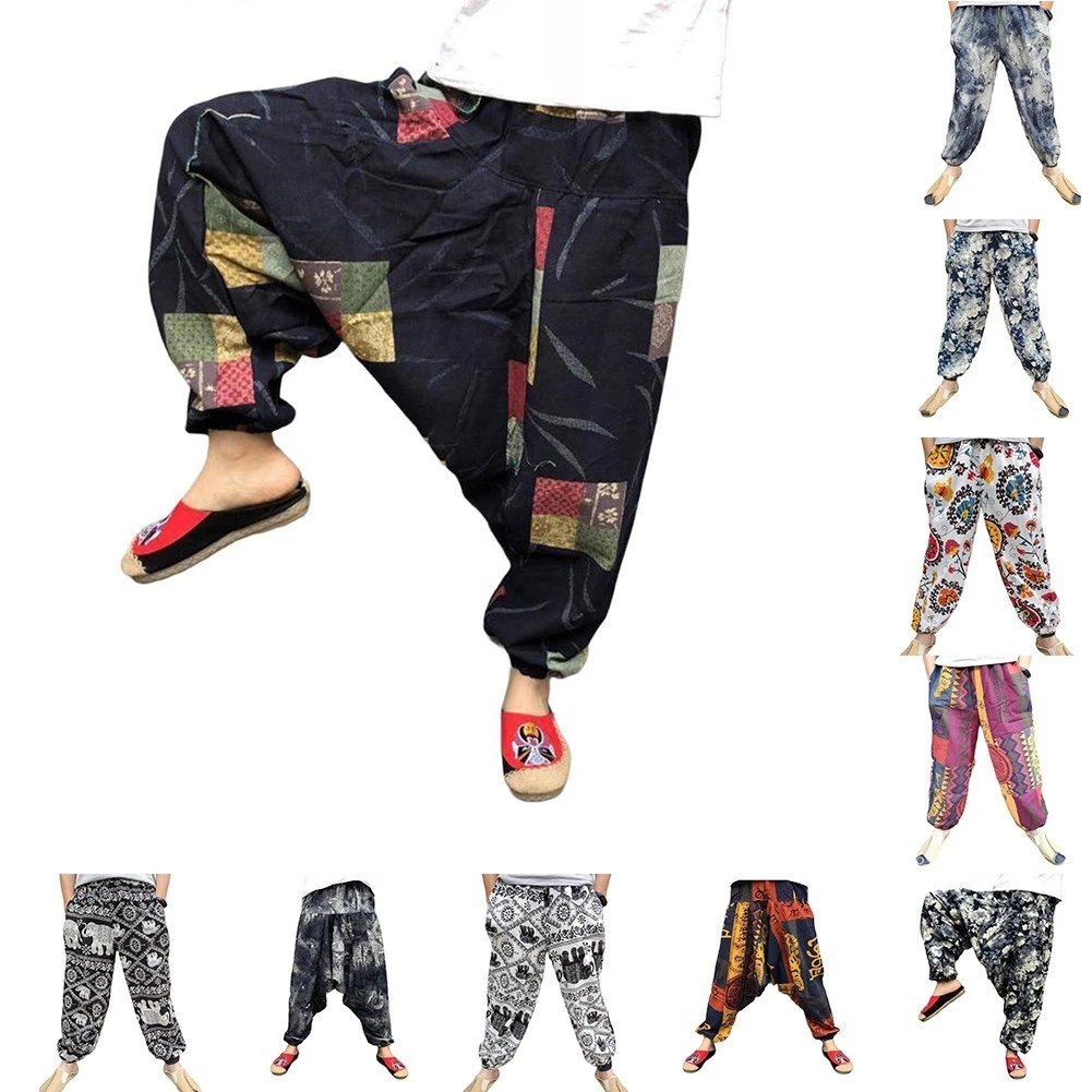 Pantaloni Harem Uomo In Lino E Cotone – Baggy Corti, Traspiranti, Tasche, Elastico, Taglie M-3XL