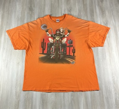 Johnny's Route 66 Double Sided Orange Short Sleeve Shirt 3XL Vintage Y2K Chopper