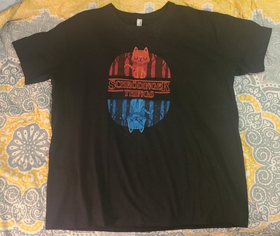 Schrodinger Stranger Things T Shirt Unisex XXL Black Pam Pling Cat Tee Tshirt