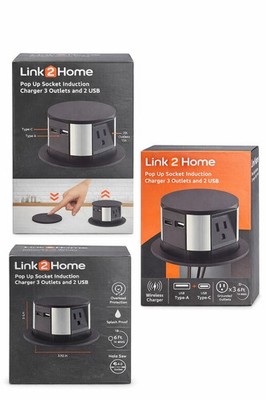 Link2Home Pop Up-Outlet Induction Charger USB-C Ports Surge Protection