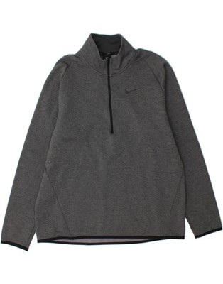 NIKE Herren Dri Fit Reißverschluss Ausschnitt Sweatshirt Pullover Large grau Polyester QX05