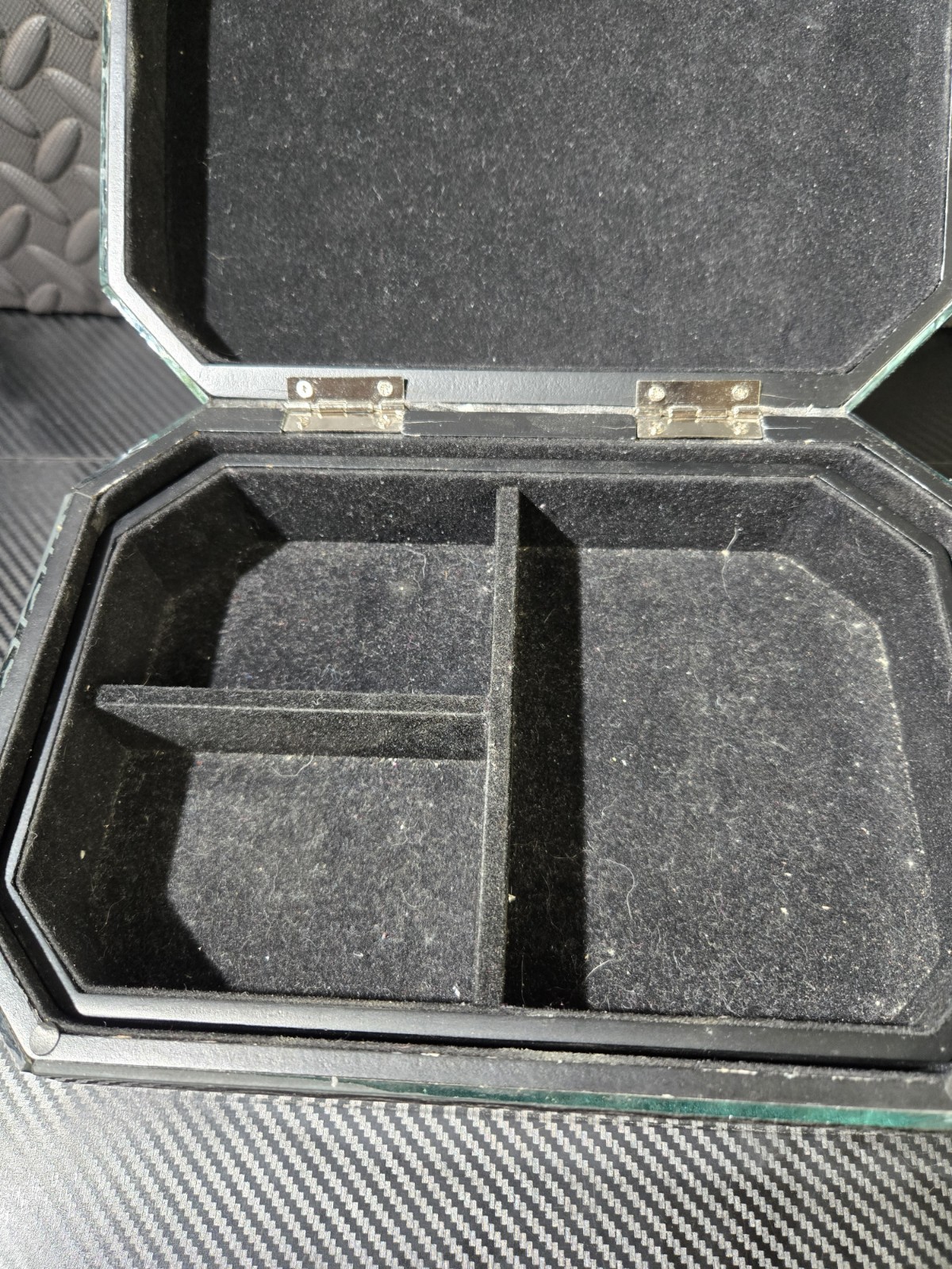 Vintage Black And Silver Multi-Compartment Mirrored Lucite Jewelry Box image 8