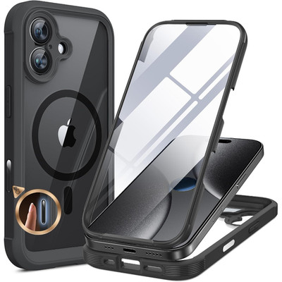 Handyhülle 360 Grad für iPhone 17 Schwarz Magnetisch Stoßfest mit Glas