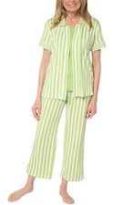 MUK LUKS Women's 3-Piece Cloud Knit Collared Pajama Set Kiwi Stripe