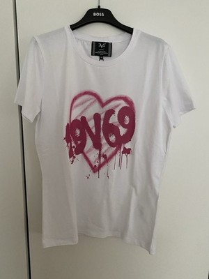 19V69 Original Versace T-shirt Neu Weiß Rosa Größe S M 36 38