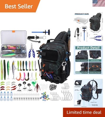 Waterproof Fishing Backpack with 136-Piece Tackle Kit & Built-In Tools - Green