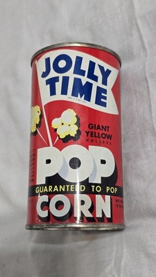 Vintage Jolly Time Pop Corn Tin 10oz Giant Yellow Hulless 1950s New Sealed Unope