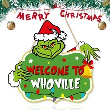 GRINCH Christmas Decorations Hanging Christmas Door Sign Welcome to Whoville