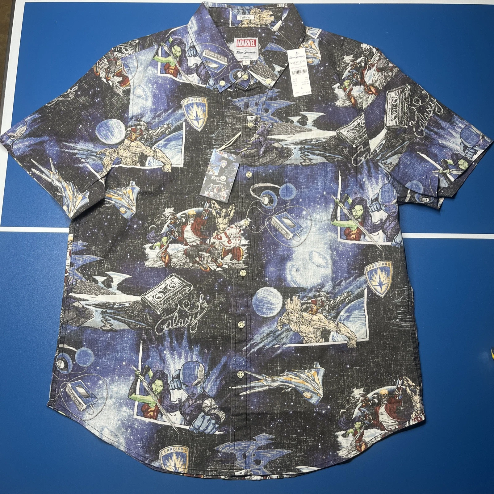Reyn Spooner Marvel Shirt Mens Large Guardians Of The Galaxy Comic Hero AOP