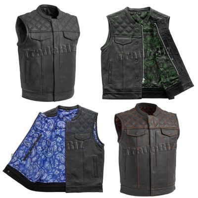 Men s Motorcycle Riding Leather Vest Club Biker Style Genuine Cowhide Leather