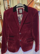 Xposed London Sam - Burgundy Soft Velvet Tuxedo Blazer Size Uk 42, Eu 52