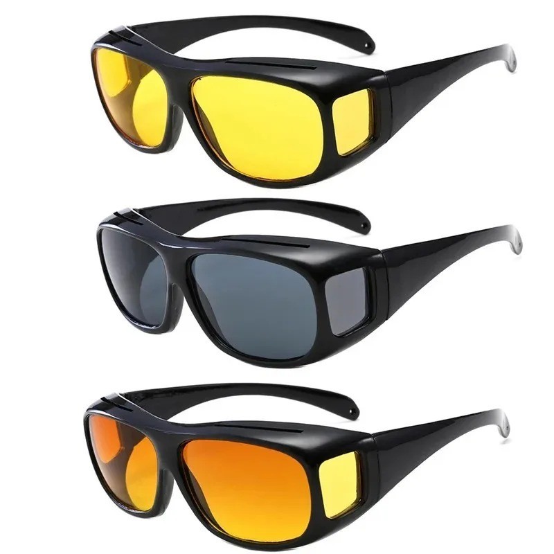 Night Vision Pro Driving Glasses Anti-Glare Polarized Wear Over Yellow Lens A