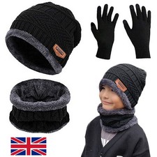 3-Pieces Winter Beanie Hat Scarf Gloves Set Warm Knit Skull Cap Boy Girl Kids