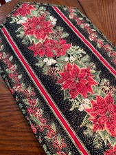 Handcrafted - Quilted Table Runner- NEW 2025 Poinsettia Elegance Gold Highlights