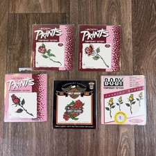 Lot of 5 90's Temporary Tattoos HARLEY DAVIDSON Body Prints Roses Flowers