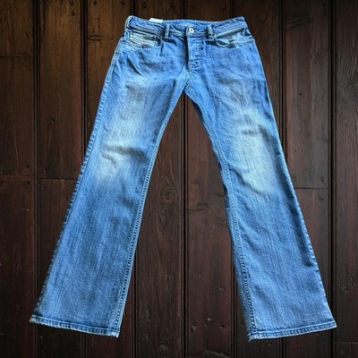 DIESEL Zanity Bootcut Blue Jeans Mens 30 (31x30) Distressed Raw Hem Button Fly