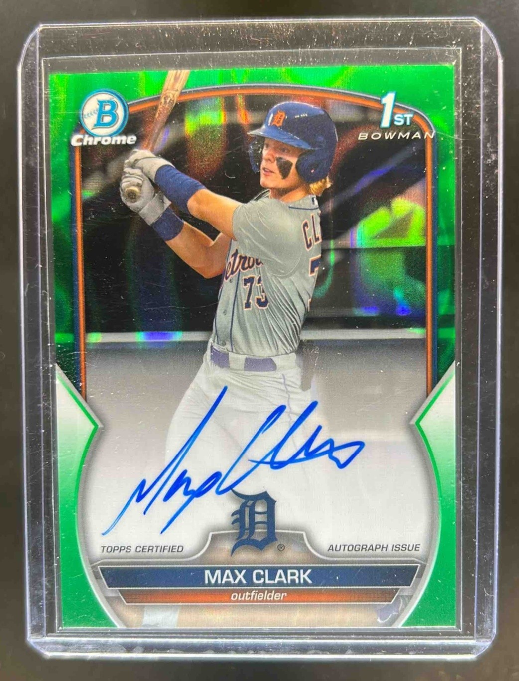 2023 Bowman Draft Sapphire Max Clark Chrome Auto Green Refractor 1st #/99 Tigers