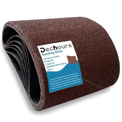 10 Pack 8x19 Inch Sanding Belts 40-120 Assorted Grits for EZ-8 Drum Sander