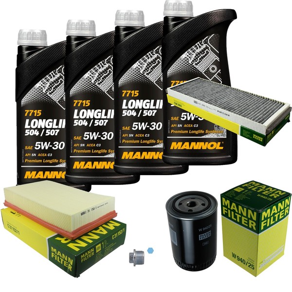 Mann Inspektionspaket 4L Mannol Longlife 504/507 5W-30 FüR Audi 80 1.9 TD-image