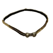 Vintage Double Lion Head Buckle Gold Tone Fish Scale Stretch Belt 23 Inches 90  s