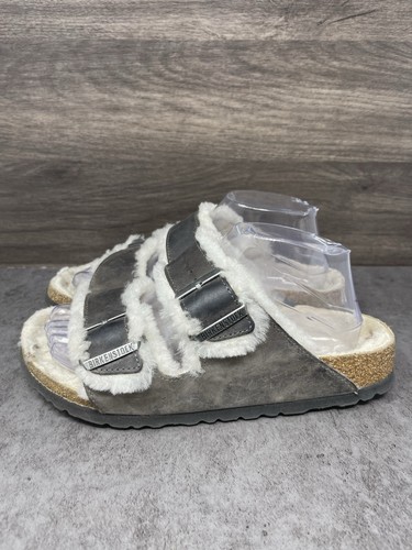 Birkenstock Arizona Shearling Sandals Size 39 (Womens 8) Grey White Slip On - Picture 1 of 9