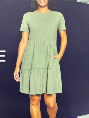 Gap Women Short Sleeve Tiered Dress  (Granite Green) Side Pockets Size XXL