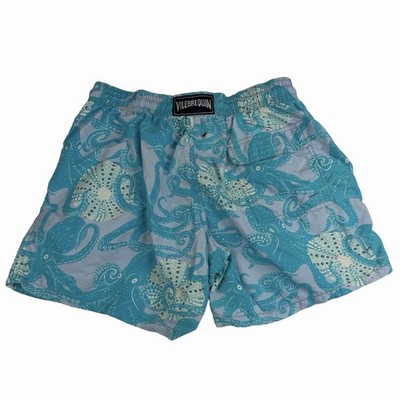 Vilebrequin Moorea Men's Swim Trunks Light Blue Octopus ''Poulpes'' Size M, 5.5 