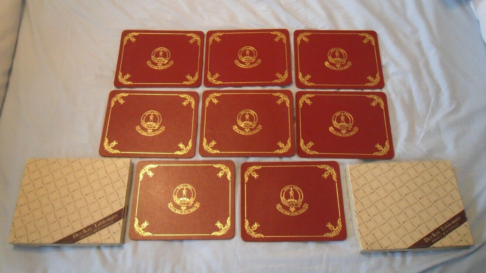 8 x Vintage Crest Badge Clan Mackay Tablemats, Dee Kay Leather & Cork