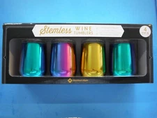 MEMBER'S MARK FOUR 12 OUNCE STEMLESS RAINBOW COLOR TUMBLERS WITH LIDS *NEW*