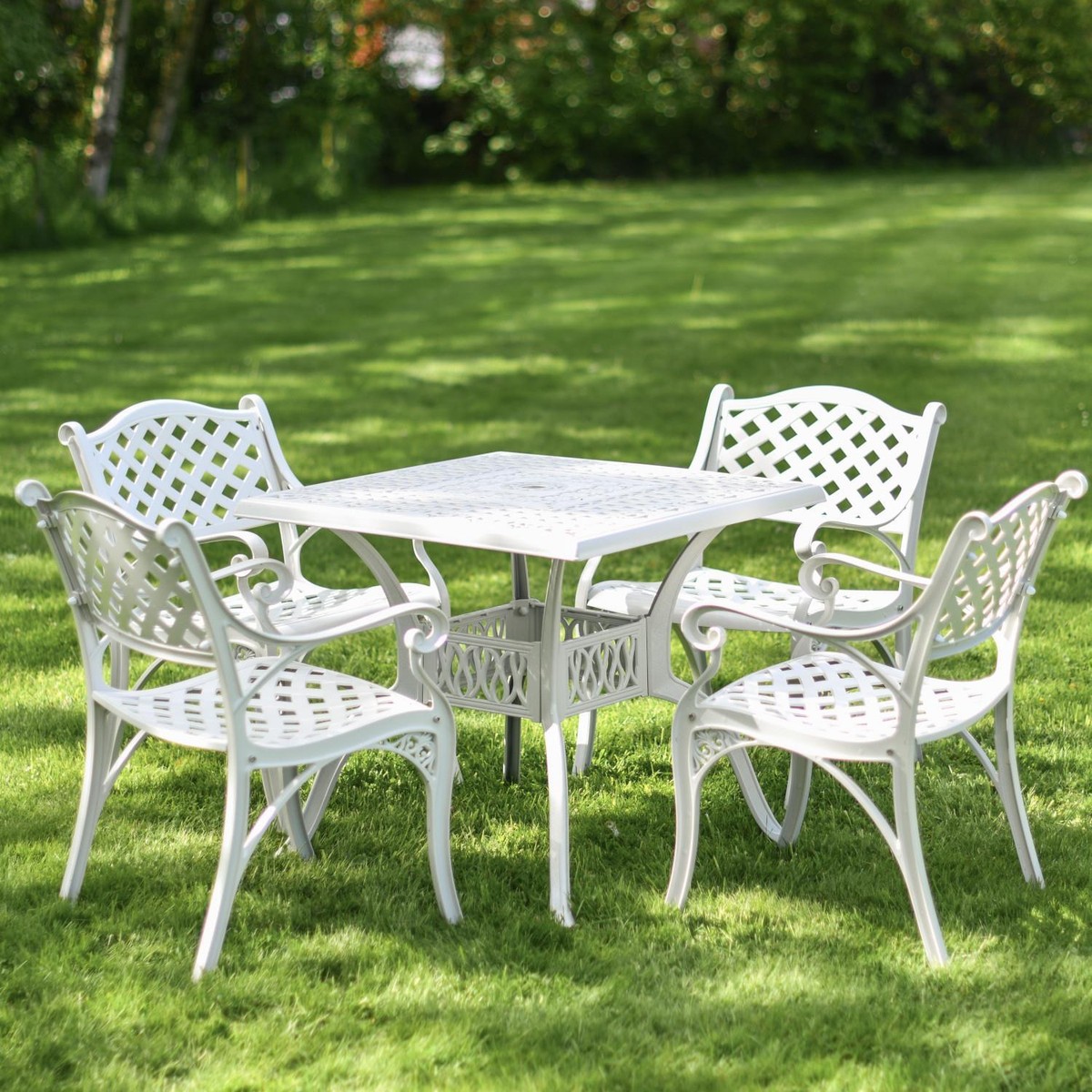 Lazy Susan White Metal Outdoor Setting Lark Manor™ White Outdoor