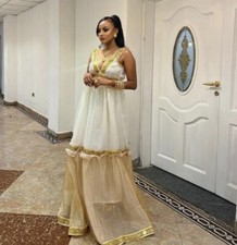 Elegant Ethiopian Traditional Dress with Golden Design