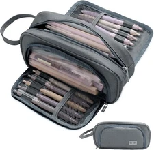 Large Pencil Case Pouch Pen Bag Zipper Student School Make Up Organizer Grey