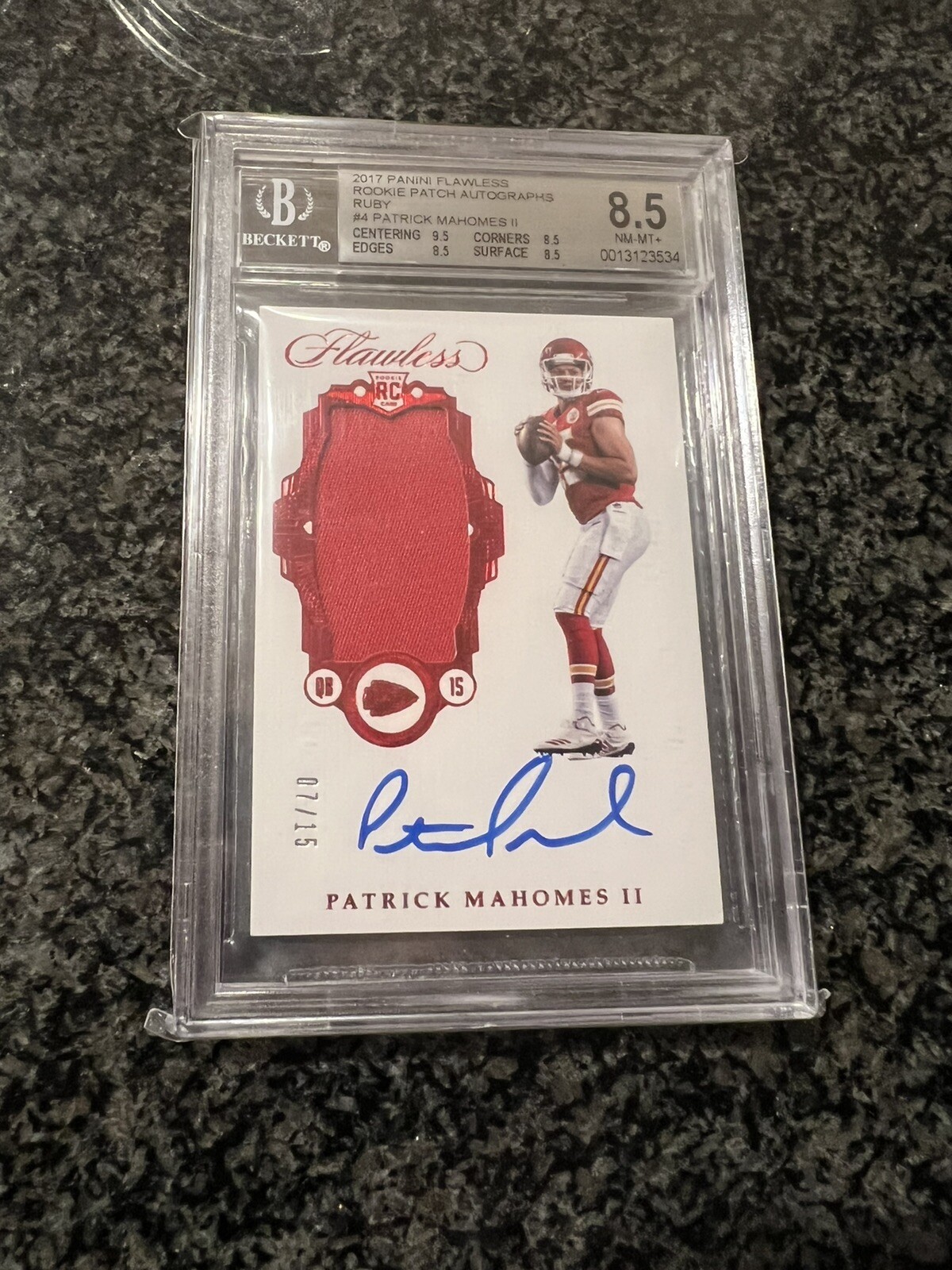 Patrick Mahomes Panini Flawless Rookie Patch Autograph #RPPM Ruby