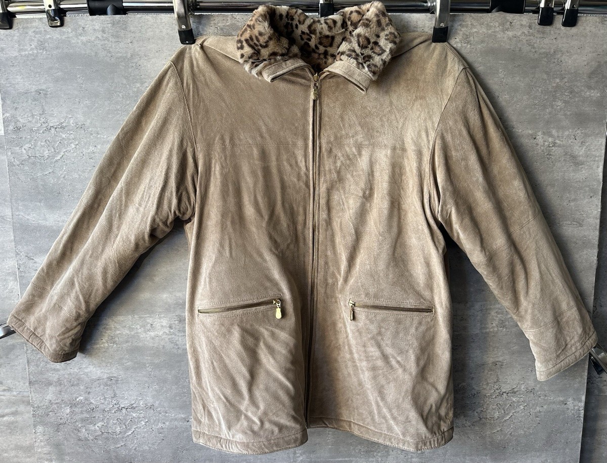 Vintage 90s Winlit Reversible Suede Leather Faux Fur Leopard Print