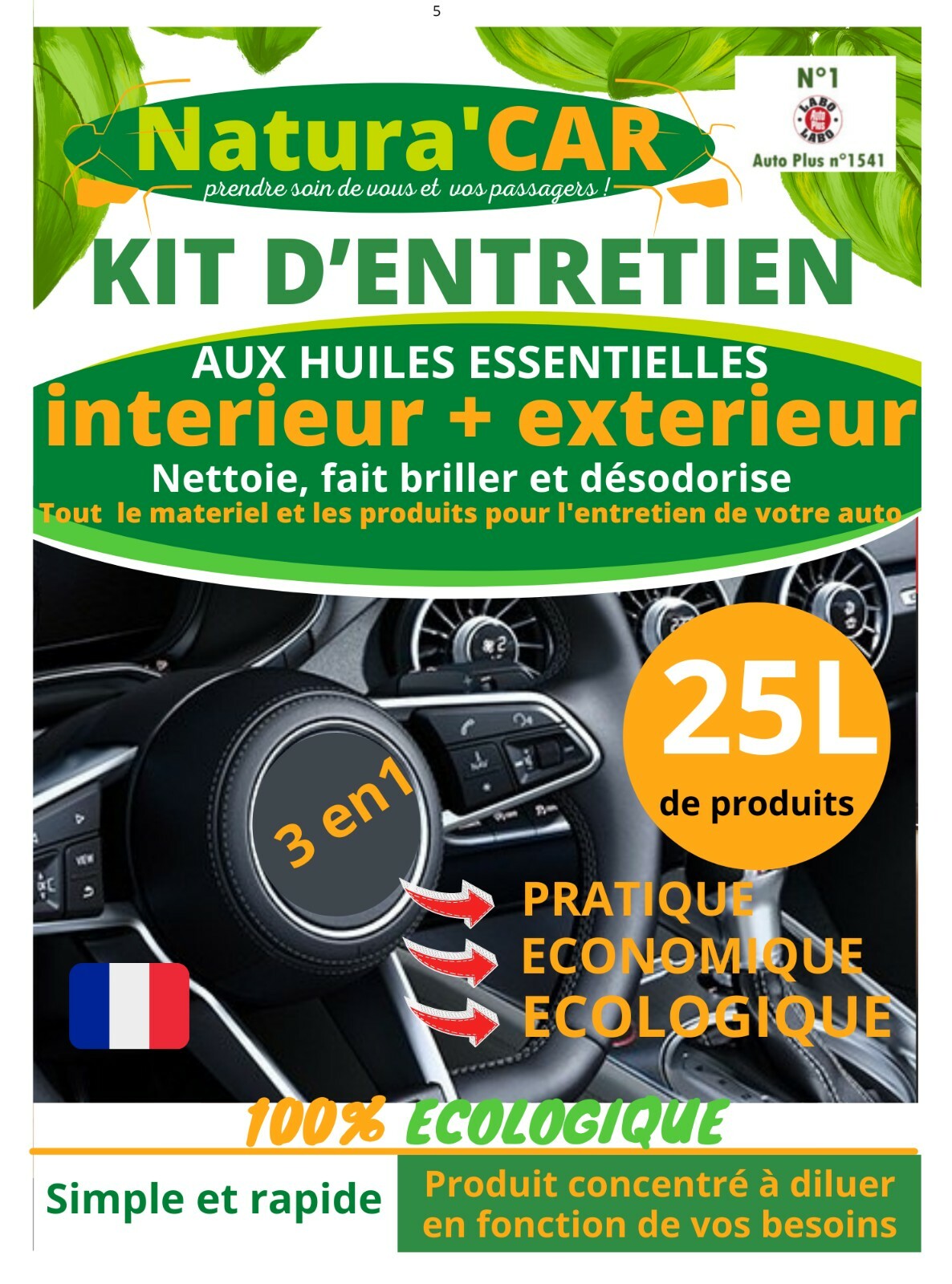 Kit d'entretien auto intérieur extérieur nettoyant et désodorisant à haute brillance