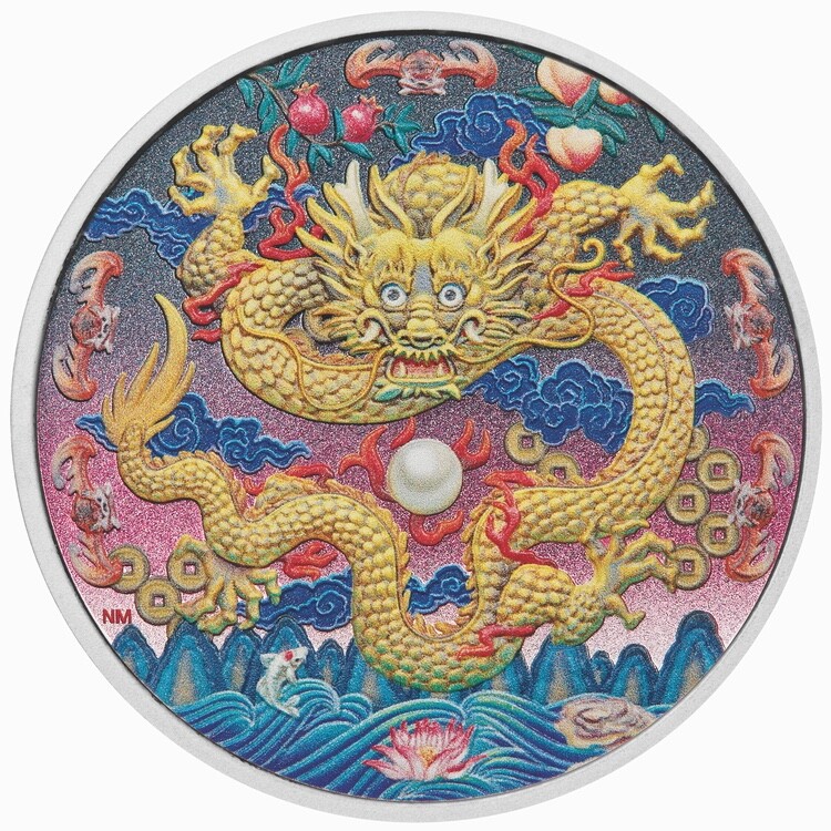 Tuvalu 2025 GOLDEN IMPERIAL DRAGON $3 3 Oz Silver Proof Piedfort
