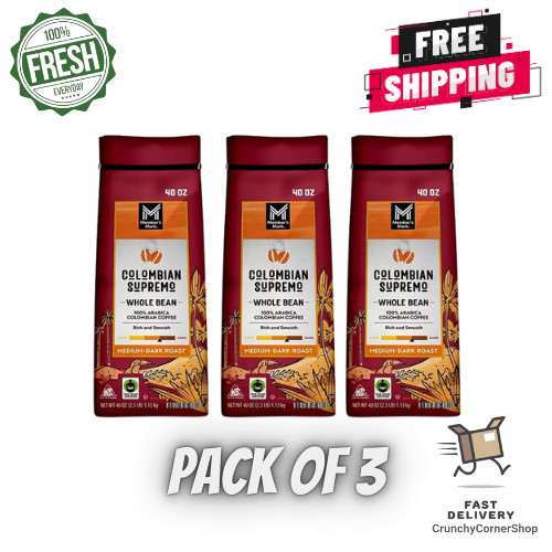 3 Pack Member's Mark Colombian Supremo Whole Bean Coffee, 40 oz. FREE SHIPPING