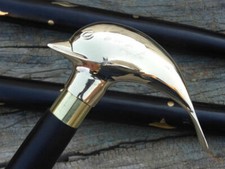 Black Wooden Solid Brass Dolphin Victorian Walking Cane Vintage Stick Antique