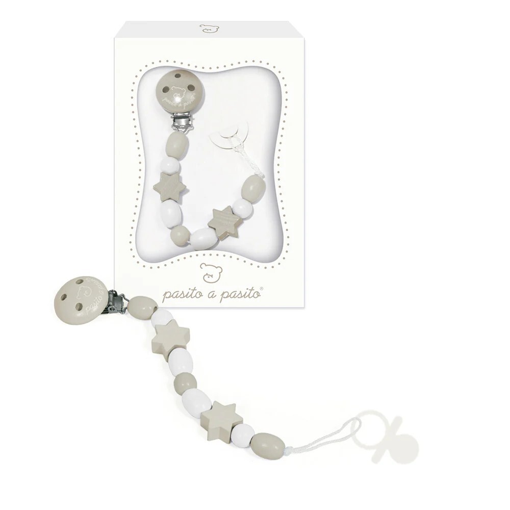 Pasito A Pasito Wooden Dummy Pacifier Clip Grey Star Baby Shower