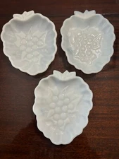Vintage Hazel Atlas Milk Glass Grape Pattern Nut/Candy Trinket Dish — Set Of 3