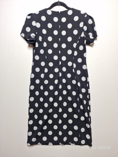 Shelby & Palmer Sheath Dress Womens 12 Black White Polka Dot Short Puffed Sleeve - Picture 5 of 13