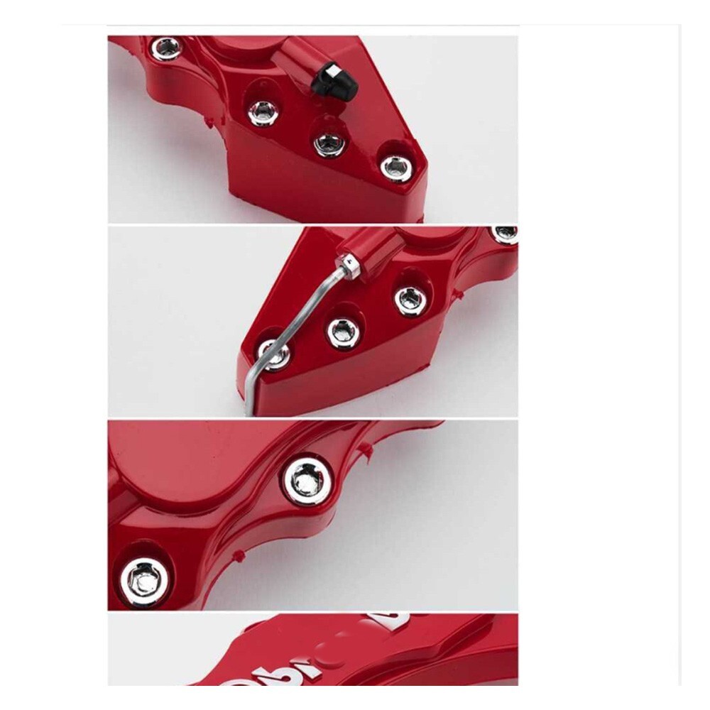 4Pcs Red 3D Front+Rear Car Disc Brake Caliper Cover Parts Brake Accessories