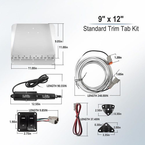 9"X12" Standard Trim Tab Kit 15101-104 W/Double Rocker Switch for Boat 16’-25’ - Picture 5 of 11