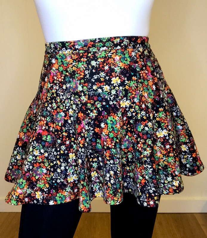 Lush XS Black Floral Stretch High Waist Boho Grunge A-line Skater Skirt