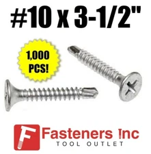 INTERCORP D1031Z #10 x 3-1/2" Self Drilling Philips Bugle Head Screws (1,000)