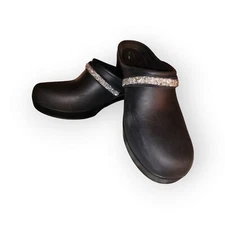 Crocs Women's Sarah Belted Comfort Clogs 203631 Black Size W 11 with GLITTER