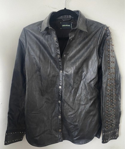 Zadig & Voltaire Black Leather Studded Ltd Edit Shacket Unworn Size M Uk 10