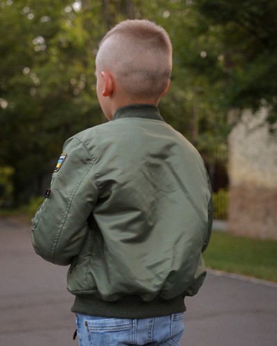 Kids MA1 Jacket Bomber Made in Ukraine patches MIG-29 Ukrainian Falcons Olive - Picture 3 of 5